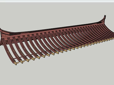Traditional Chinese Wooden Roof Hanging Ornament With Carved Eaves Design Elements 3d model