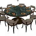 Elegant Round Dining Table Set With Marble Top And Eight Upholstered Chairs 3d model