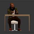 A Man Sitting At Wooden Table Gesturing In Green Jacket Black Scarf And Red Shoes