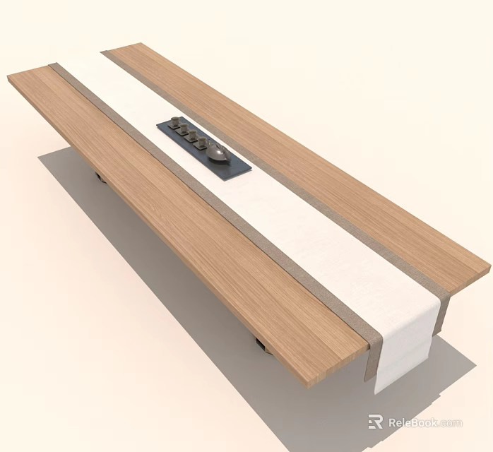 Wooden Bench Design With White Stripe And Black Control Panel On Top 3d model