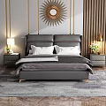 Modern Elegant Double Bed Interior With Leather Headboard Nightstand Table Lamp Decorative Mirror And Rug