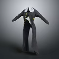 Elegant Black Long Coat With White Lace Collar And Yellow Decorative Buttons