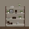 Wooden White Shelf With Birds Decor Flowers Plants Photo Frame Clock And Storage Boxes