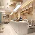 Elegant Modern Dessert Shop With Outdoor Seating Green Plants And Signboard