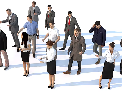 Group of diverse people in business attires standing with different poses 3d model
