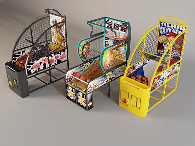 Colorful Coin Operated Basketball Arcade Games With Black Yellow Designs For Entertainment Centers 3d model