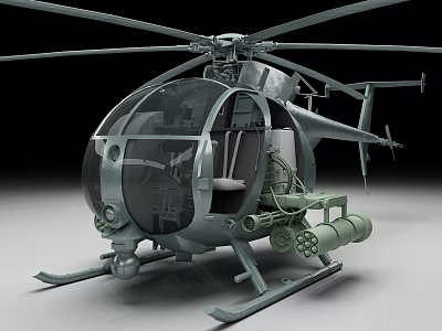 Military Helicopter Model With Rotor Cockpit Landing Gear And Mounted Equipment 3d model