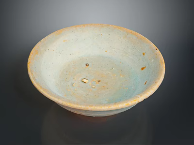 Vintage Hand Carved Decorative Ceramic Bowl Sculpture With Light Blue Cream Artisan Texture 3d model