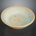 Vintage Hand Carved Decorative Ceramic Bowl Sculpture With Light Blue Cream Artisan Texture