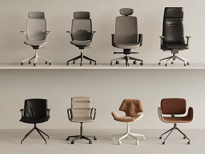 Modern Office Chairs With Various Styles Different Colors And Swivel Wheels 3d model