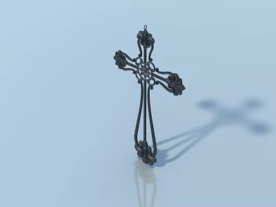 Stylish Black Pet Cabinet With Intricate Cross Shaped Design And Decorative Details 3d model