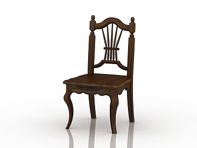 Classic Wooden Dining Chair With Carved Backrest And Curved Legs Design 3d model