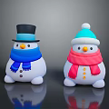Cute Snowmen Decorative Characters With Black Top Hat Blue Scarf And Blue Hat Pink Scarf