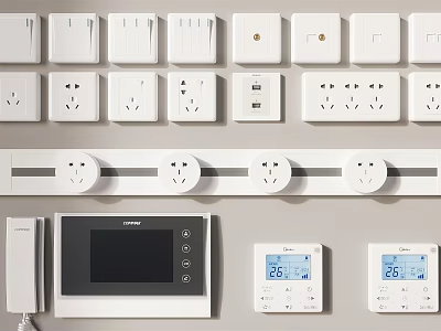 White Switch Panels With Different Types Of Switches Sockets And Thermostats For Home Interior 3d model