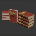 Elegant Red Cover Books With Golden Decorations Stacked On Black Reflective Surface