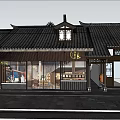 Traditional Chinese Storefront In Evening Featuring Wooden Panels Large Glass Windows And Eaves