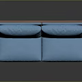 Modern Blue Patterned Upholstered Two Seater Sofa with Cushions and Wooden Legs