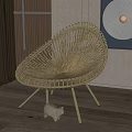 Modern Light Color Rattan Leisure Chair With Decorative Painting Ceramic Figurine And Green Plant