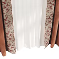Brown Curtains With Floral Pattern Trim And White Sheer Panel Design 3d model