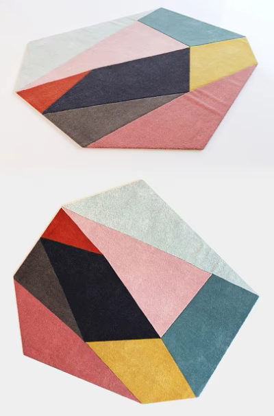 Modern Geometric Rug With Pink Grey Black Teal Color Blocks Irregular Shape Soft Texture 3d model
