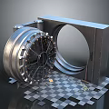 3D Vault Door Scene With Metal Frame Checkerboard Platform And Scattered Gold Coins