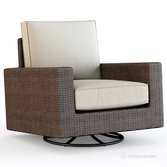 Modern Wicker Leisure Chair With Beige Cushion And Swivel Base Design 3d model 
