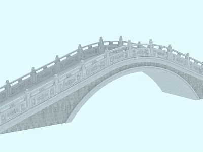 Classic Stone Arch Bridge with Intricate Carved Railings and Gray Stone Structure 3d model
