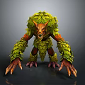 Leaf Covered Horned Fantasy Creature With Sharp Teeth Long Arms And Clawed Hands 3d model