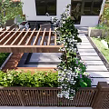 Tranquil Courtyard Garden With Bamboo Stone Statues Stone Lantern Wooden Fence And Stone Path