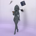 Mystical Game and Movie Character Wearing Hooded Cloak Holding Book With Floating Books And Laptop