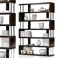 Modern Bookshelf Interior Design With Books Decorative Vases Photo Frame Bowl And Sculptures