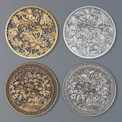 Intricate Circular Carvings With Gold And Silver Floral Leaf Patterns Decorative Art 3d model