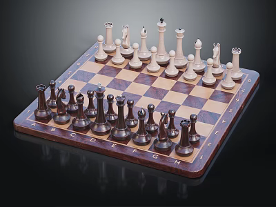 Classic Chess Game With Wooden Chessboard And Intricate Chess Pieces For Indoor Entertainment 3d model