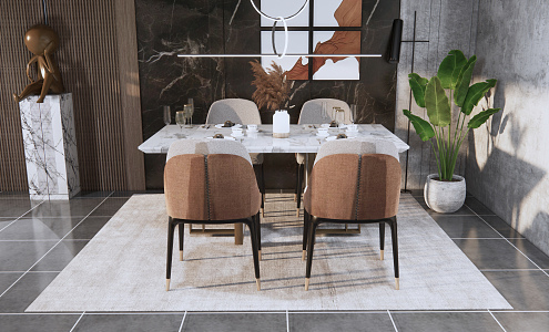 Light Luxury Dining Table and Chair Combination Dining Table and Chair 3d model