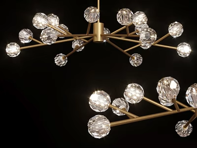 Modern Crystal Chandelier With Brass Branches And Shiny Glass Balls For Interior Decoration 3d model