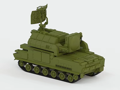 Green Tracked Functional Vehicle with Radar Antenna and Special Equipment Modules 3d model
