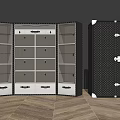 Modern Storage Cabinet With Shelves Drawers And Textured Black White Design