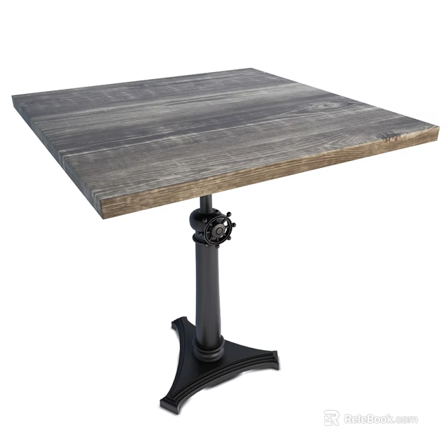 Rustic Industrial Dining Table With Distressed Gray Wood Top And Black Metal Base 3d model 