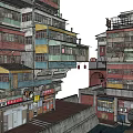 Dense Multi layered Residential Building With Colorful Balconies And Ground Floor Shops
