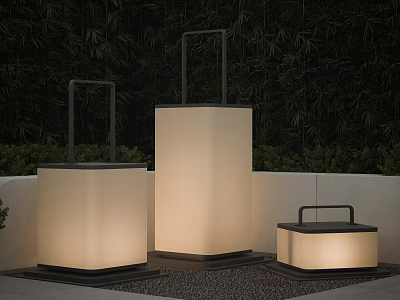 Modern Outdoor Lamps With Geometric Design Illuminated In Garden Outdoor Space 3d model