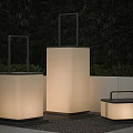 Modern Outdoor Lamps With Geometric Design Illuminated In Garden Outdoor Space