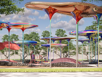 Colored clouds commercial landscape sculpture sketch 3d model