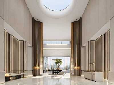 Spacious Luxury Sales Office Lobby With High Ceiling Round Skylight And Exquisite Marble Interior Design 3d model