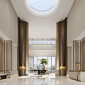 Spacious Luxury Sales Office Lobby With High Ceiling Round Skylight And Exquisite Marble Interior Design