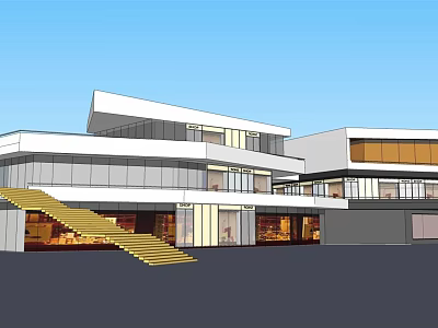 Modern Commercial Building Exterior With Glass Facade Yellow Staircase And Clean Design 3d model