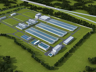 Aerial View of Modern Industrial Factory Complex With Multiple Buildings Green Surroundings And Roads 3d model