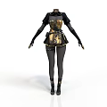 Woman Dressed In Steampunk Style Black Gold Corset With Leather Gloves Fitted Pants And Boots