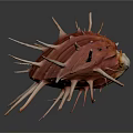 Organ And Hair Like Structures On Red Spiky Seashell With White Spines