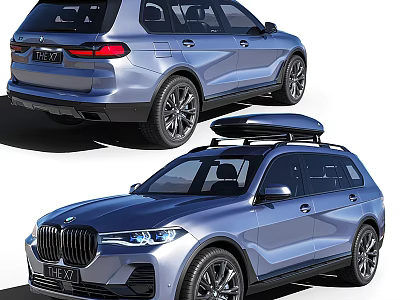 Blue SUV Car With Modern Exterior Design And Roof Rack On Top 3d model