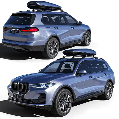 Blue SUV Car With Modern Exterior Design And Roof Rack On Top 3d model